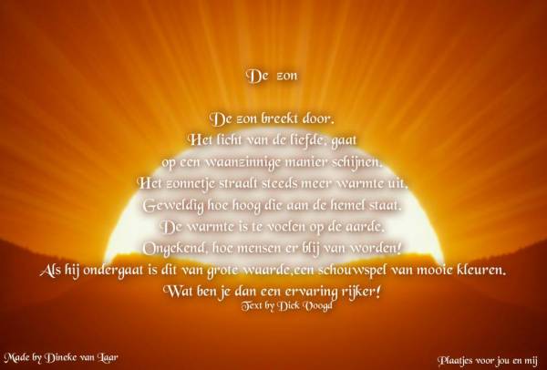 De zon - gedicht door djdick - De Zon Komt Op Tekst