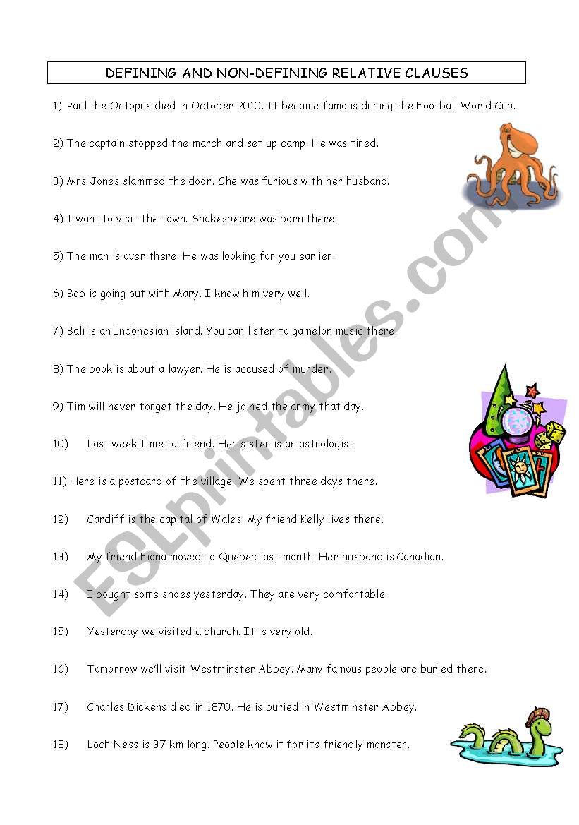 Defining and non-defining relative clauses - ESL worksheet by mariaiga - Defining And Non Defining Relative Clauses Exercises