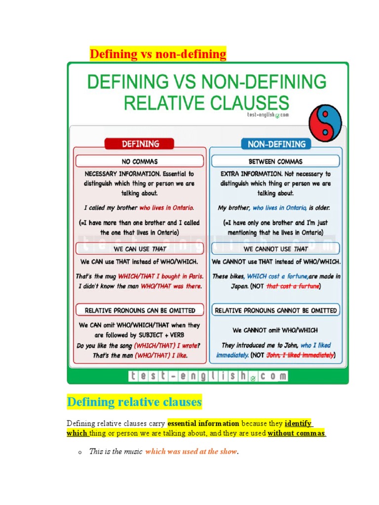 Defining Relative Clauses And Non Defining Relative Clauses