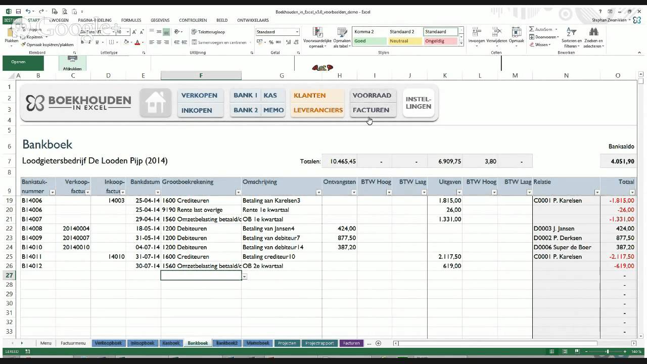 Demonstratie Boekhouden in Excel versie 3.0 | 2014-07-14 - YouTube - Boekhouden Voor Het Hbo Deel 2
