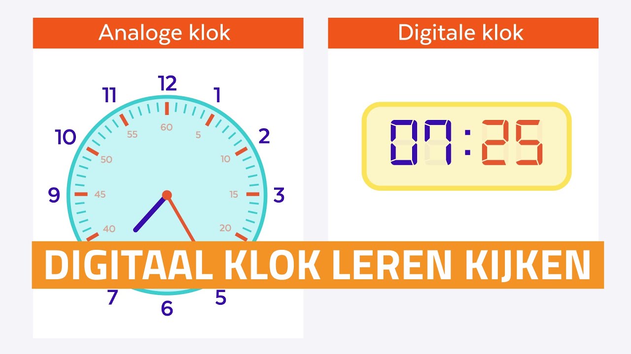 Digitaal klok leren kijken video voor kinderen | 2D Animatie | De - Half 7 Digitale Tijd Ochtend