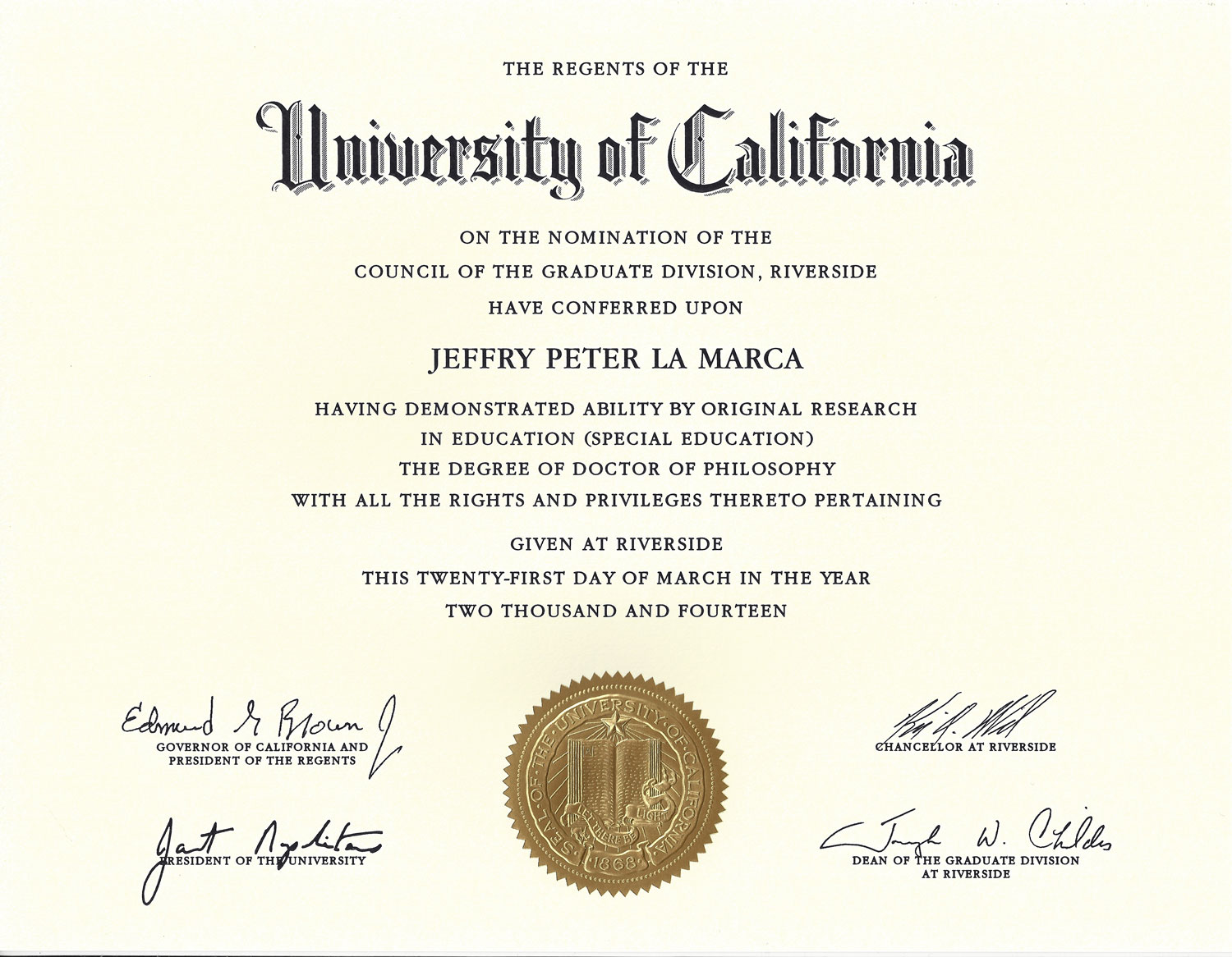 diploma – Jeff La Marca, Ph.D. - Het Diploma Of De Diploma