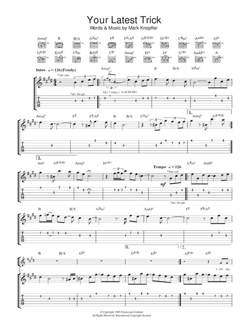 Dire Straits 'Your Latest Trick' Sheet Music Notes, Chords, Score - Dire Straits Latest Trick Lyrics