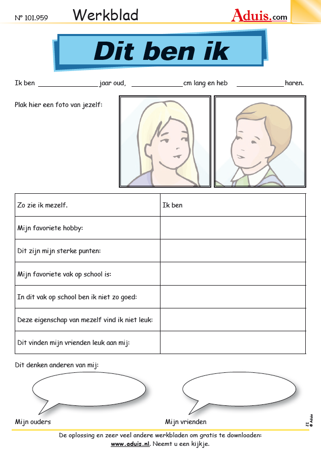 Dit ben ik... | Kinderen en ouderschap, School, Zelfbeeld - Afdrukbaar Werkblad Wie Ben Ik Werkblad