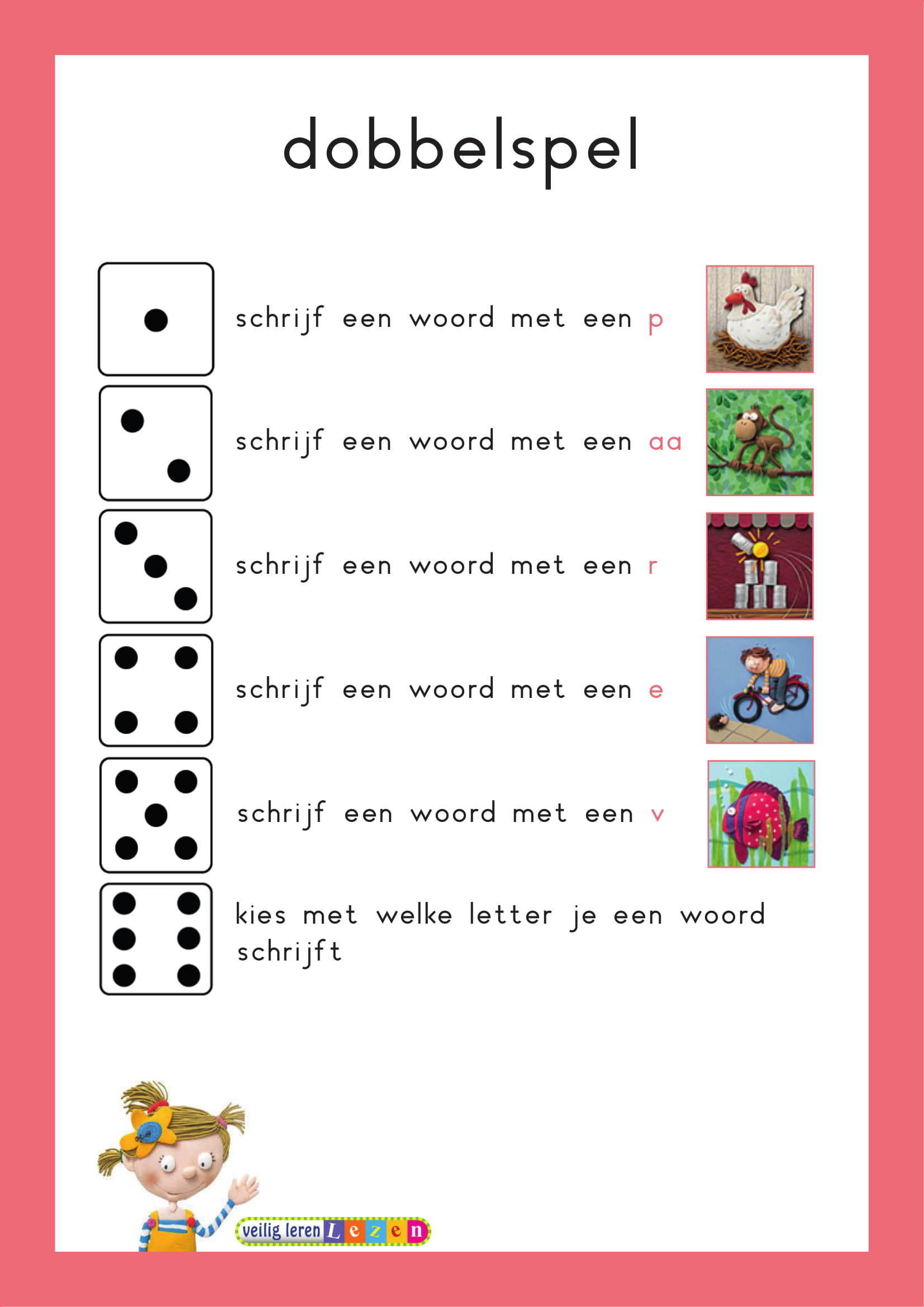 Dobbelspel kern 1 t/m 6 - jufbijtje.nl - Engelse Spelletjes Voor In De Klas