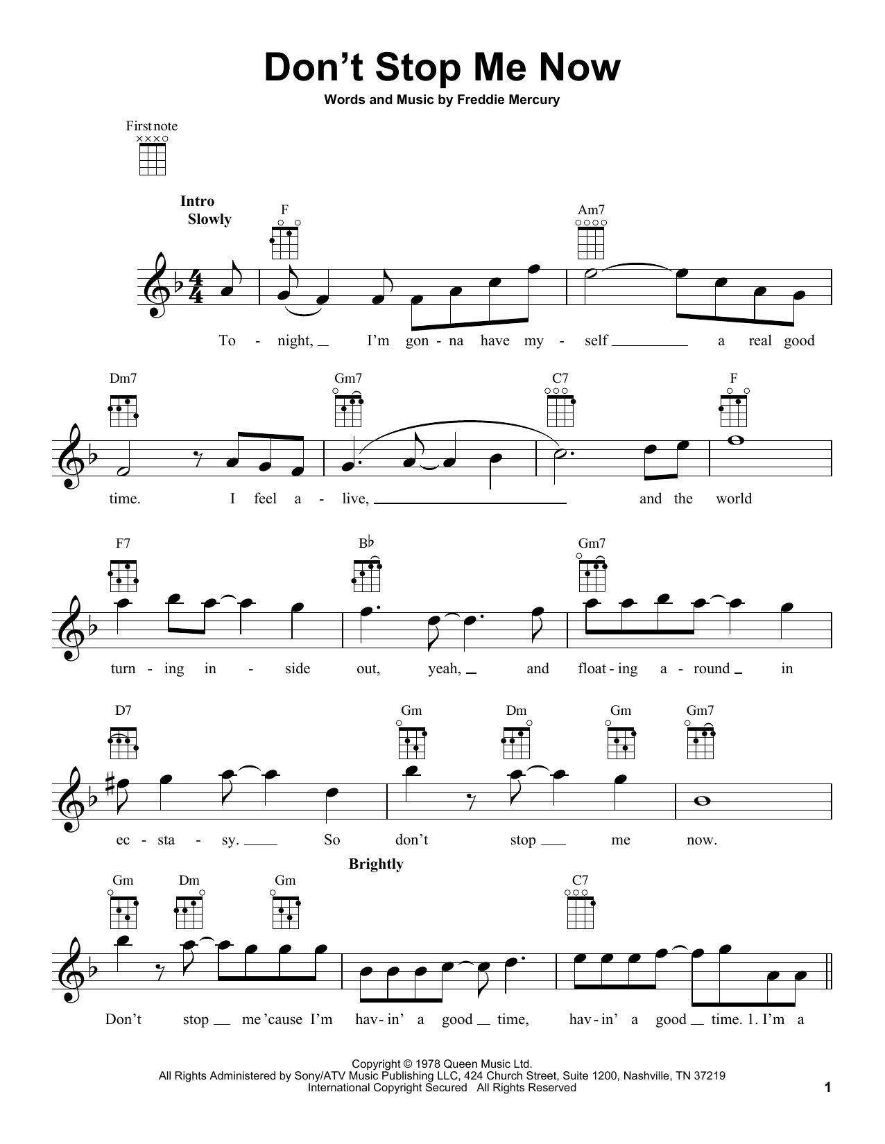 Don't Stop Me Now by Queen Sheet Music for Ukulele at Sheet Music Direct - Don't Stop Me Now Chords