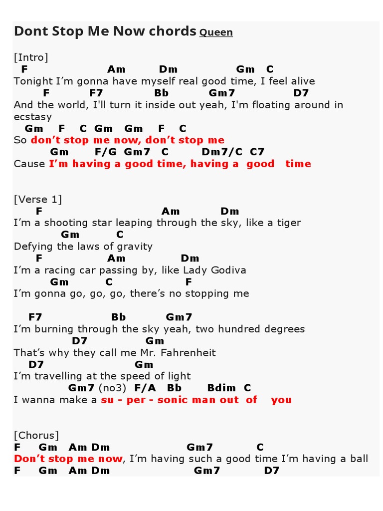 Don't Stop Me Now Chords
