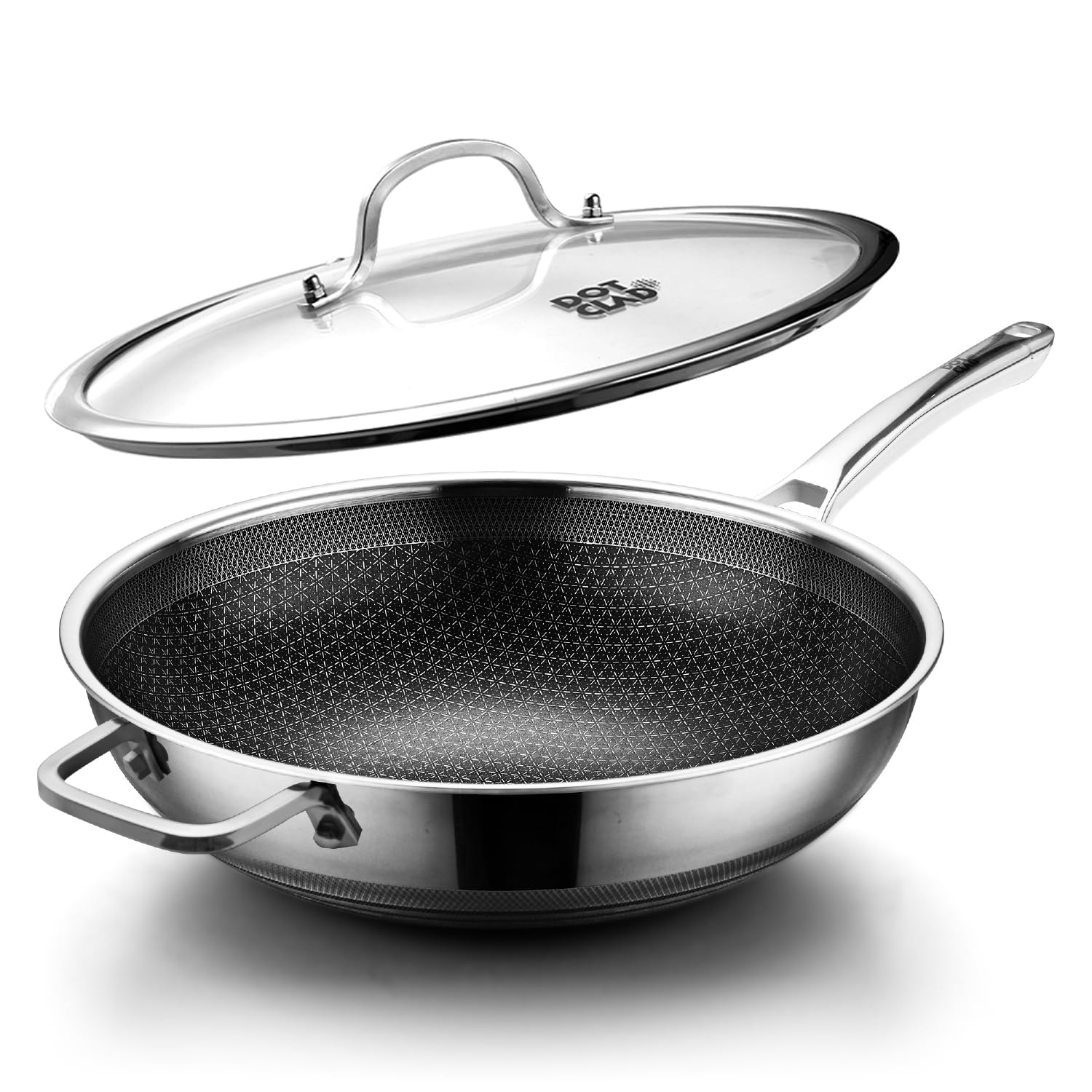DOTCLAD Wok pan,Hybrid 13 inch Wok with Lid, PFOA Free Cookware,non - Welk Kookgerei Wordt Meestal Wok Genoemd