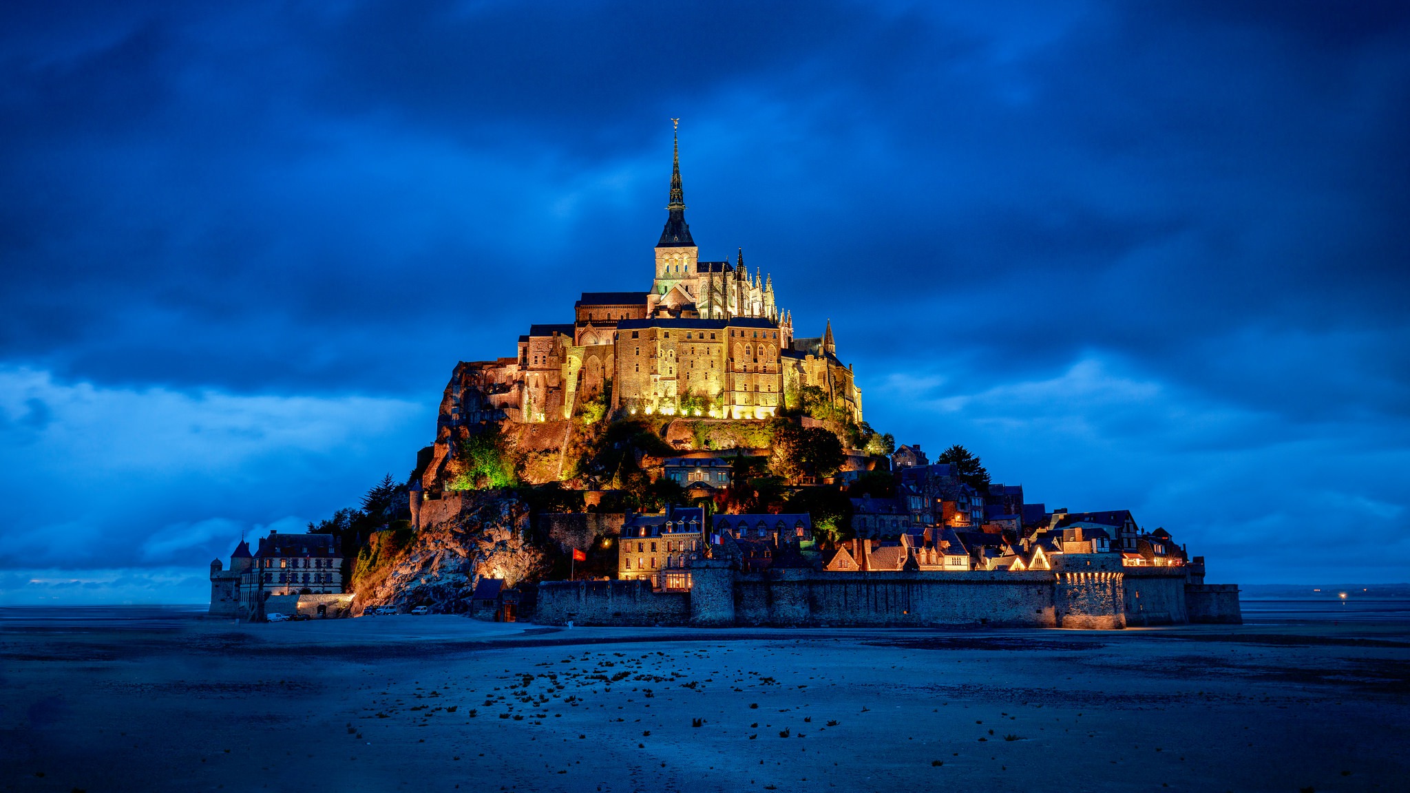 Download Building Blue Night Monastery France Religious Mont Saint - Bij Welke Franse Regio Hoort De Mont Saint Michel