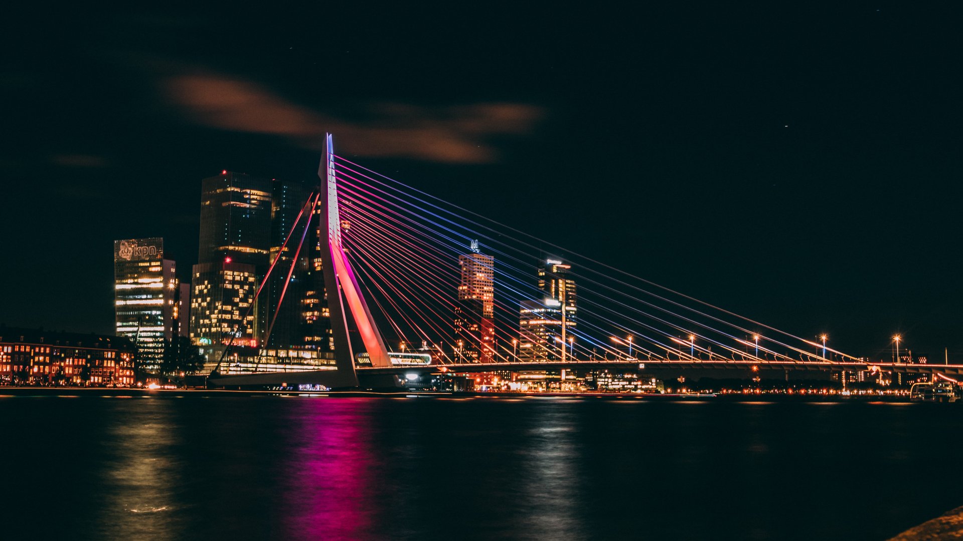 Download Night Cityscape Man Made Erasmus Bridge 4k Ultra HD Wallpaper - Hoe Hoog Is De Erasmusbrug