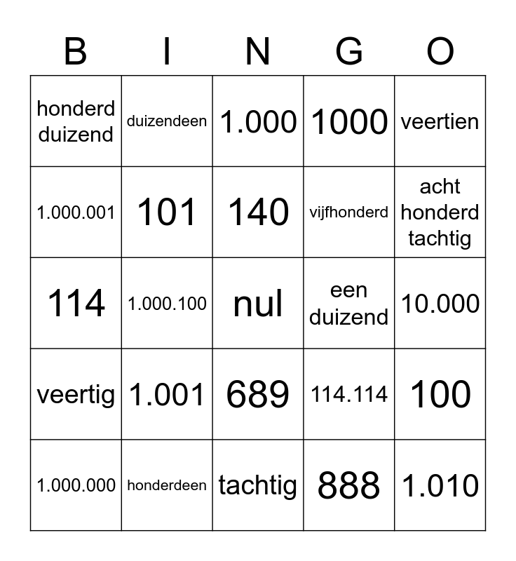 duizend miljoen miljard Bingo Card - Hoeveel Miljoen Is 1 Miljard