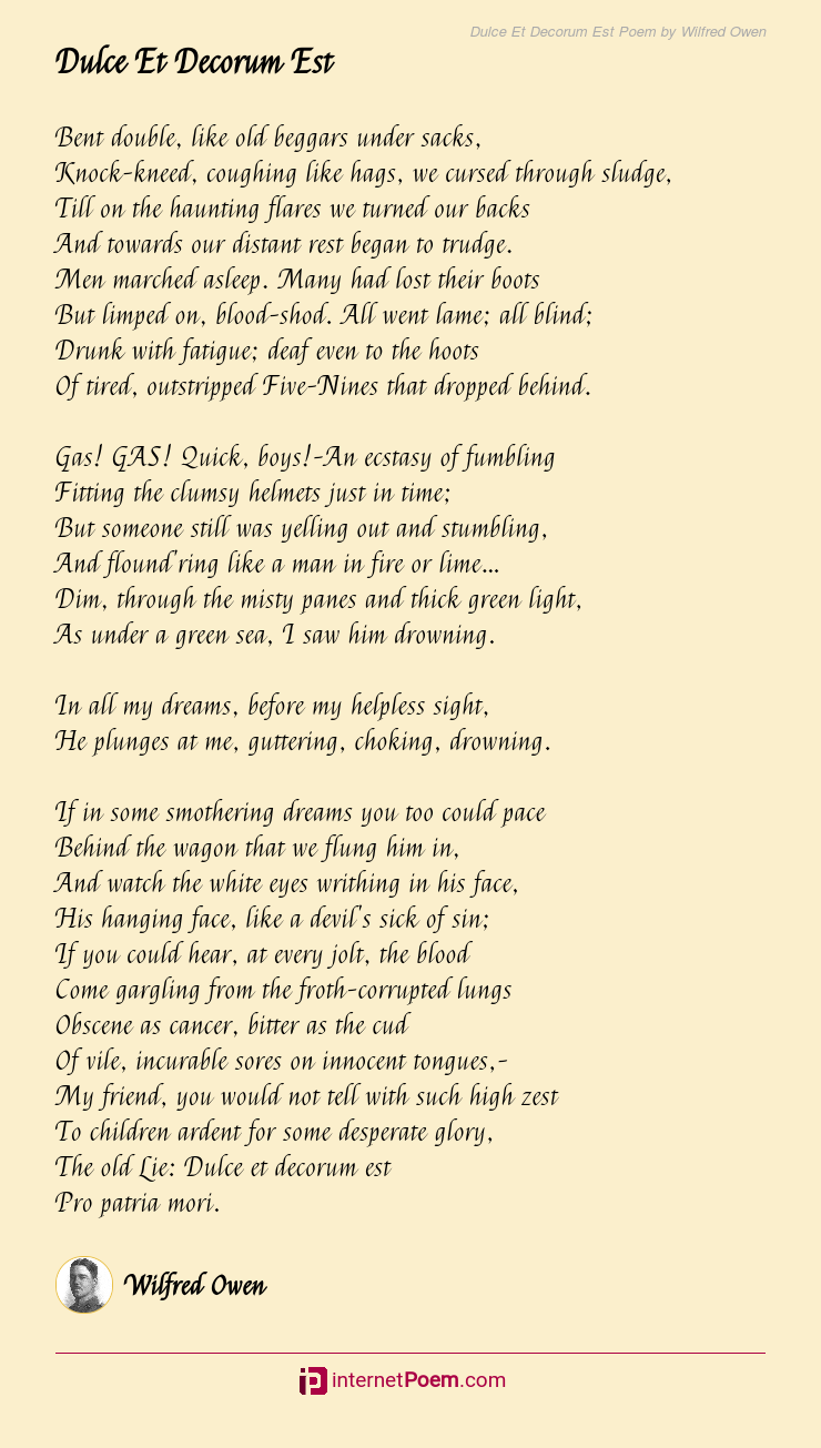 Dulce Et Decorum Est Poem by Wilfred Owen - Meaning Dulce Et Decorum Est