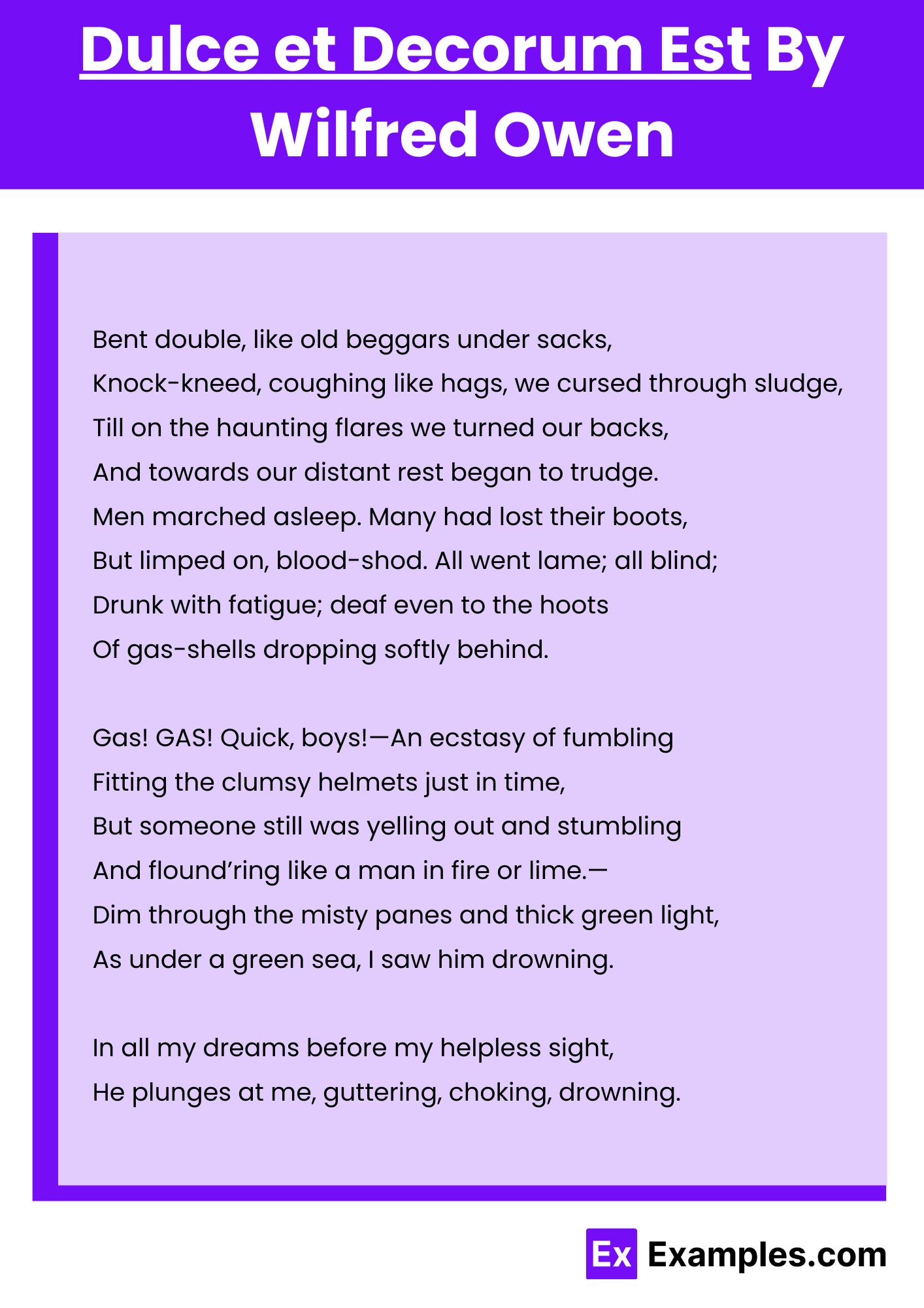 Dulce et Decorum Est Poem by Wilfred Owen to Download - Dulce Et Decorum Est Poem