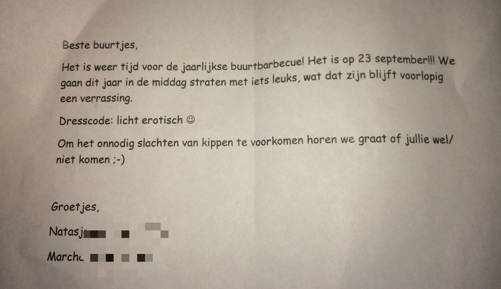 DUMPERT - Aparte buren - Briefje Voor Buren Ivm Feestje