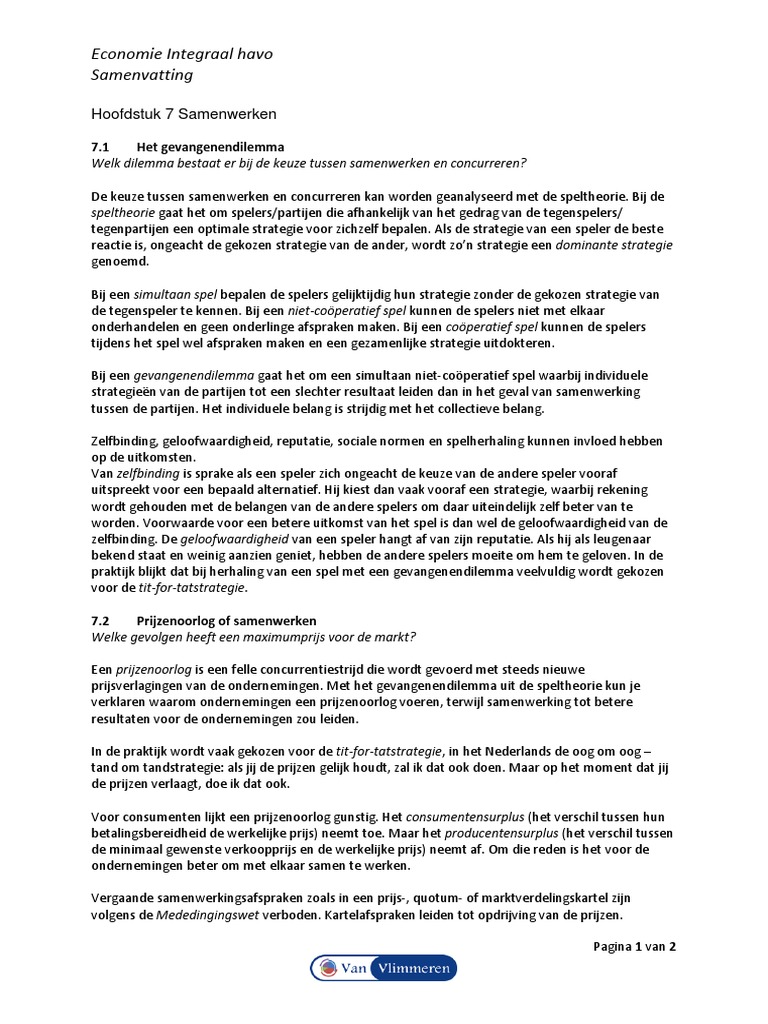 Economie Integraal Havo Samenvatting Hoofdstuk 7, 2de | PDF - Economie Integraal Vwo 4 Antwoorden Hoofdstuk 4