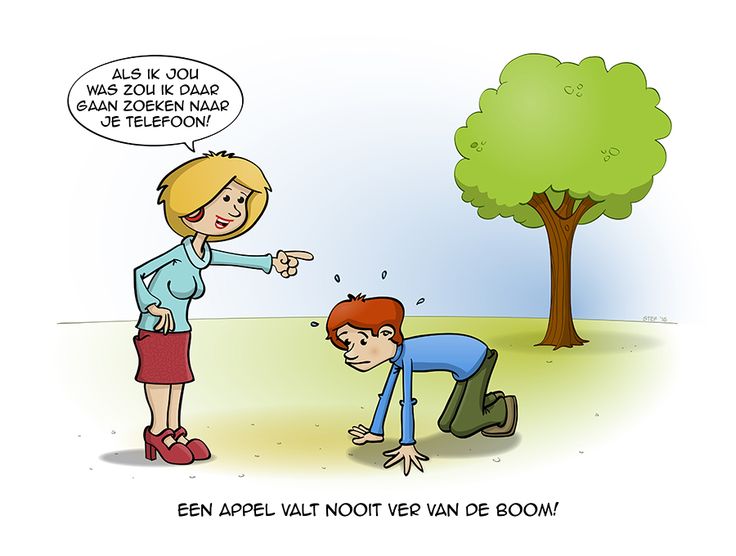 Een appel valt nooit ver van de boom. | Cartoons, Boom, Appels - Betekenis De Appel Valt Niet Ver Van De Boom