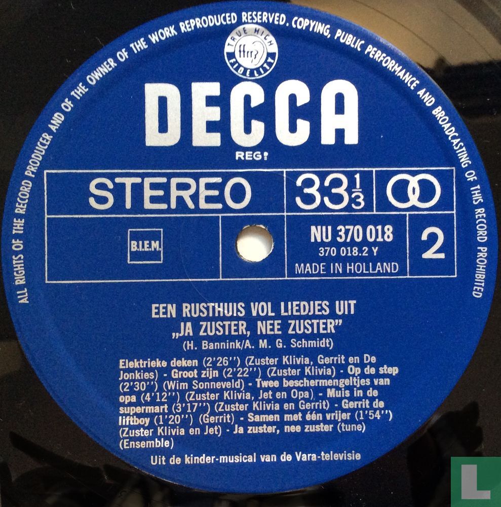 Een rusthuis vol liedjes uit 'Ja zuster, nee zuster' LP NU 370 018 - Liedjes Uit Ja Zuster Nee Zuster