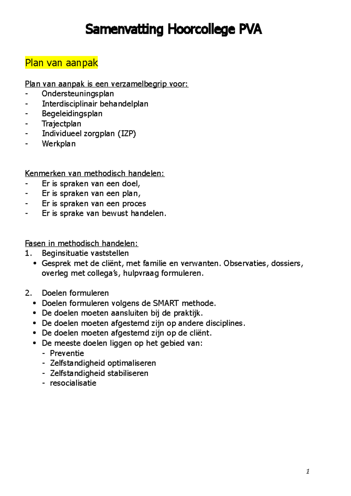 Plan Van Aanpak Voorbeeld Word