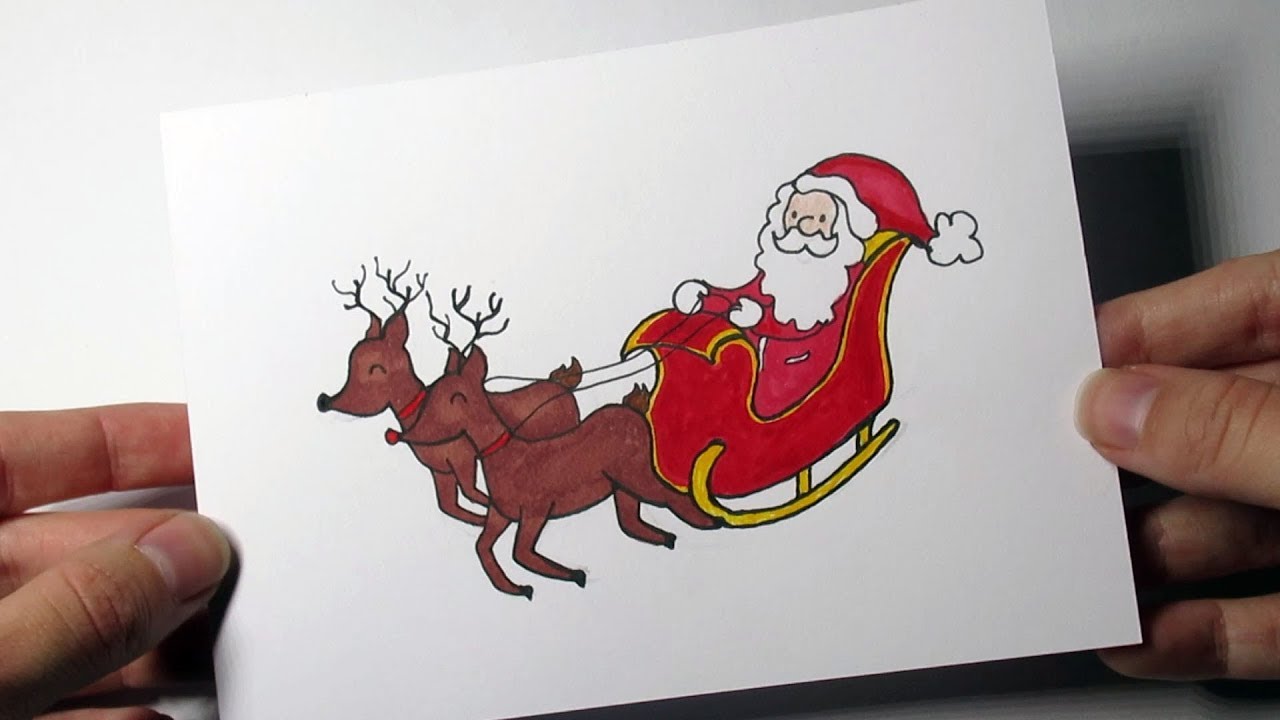 Een vrolijke kerstkaart tekenen in stappen! (Kerstman op slee!) -Im - Hoeveel Rendieren Heeft De Kerstman Voor Zijn Slee