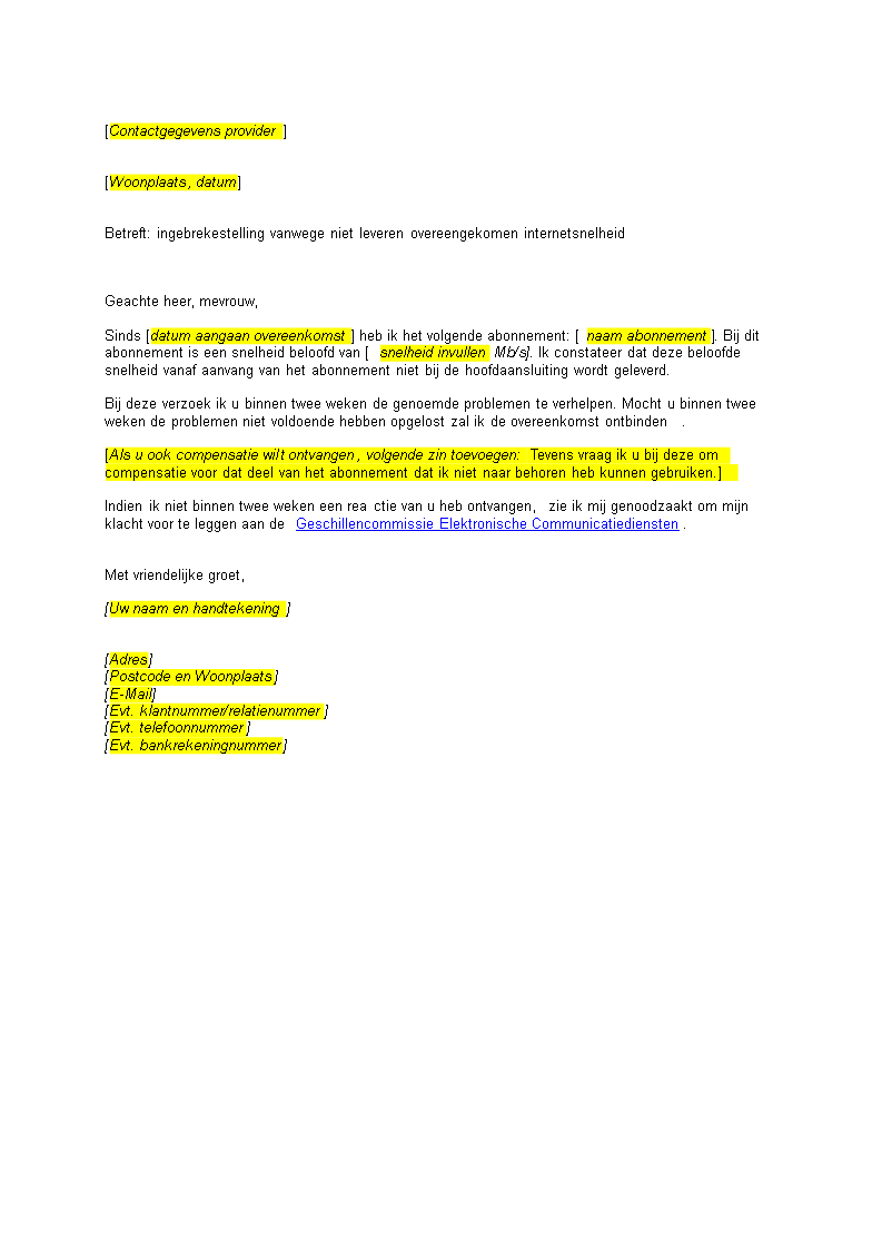 Aannemer In Gebreke Stellen Voorbeeldbrief