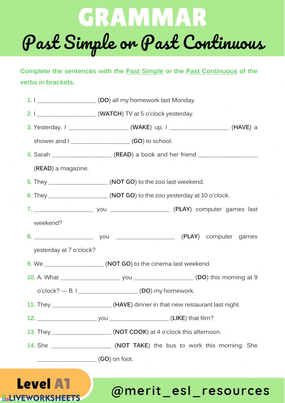 Past Simple Vs Continuous Exercises