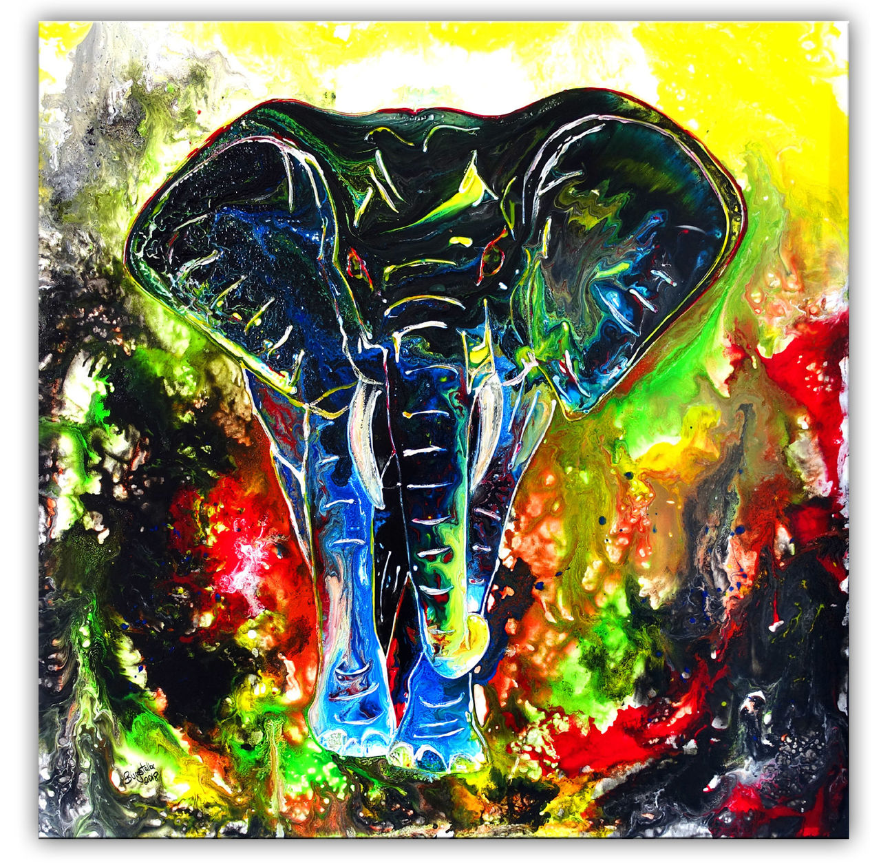 Elefant, handgemalt, Malerei, Kunst, Bild, Acrylbild ,abstrakt - Bunt - Kunst En De Zin Van Het Bestaan
