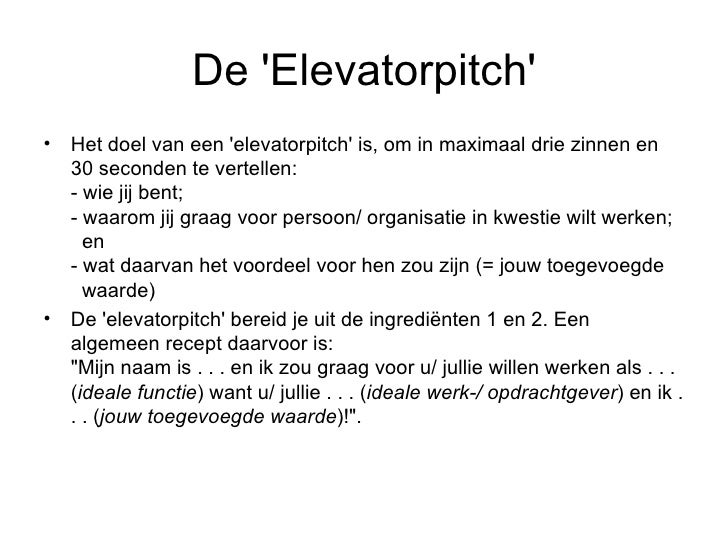 Elevatorpitch - Voorbeeld Van Een Elevator Pitch