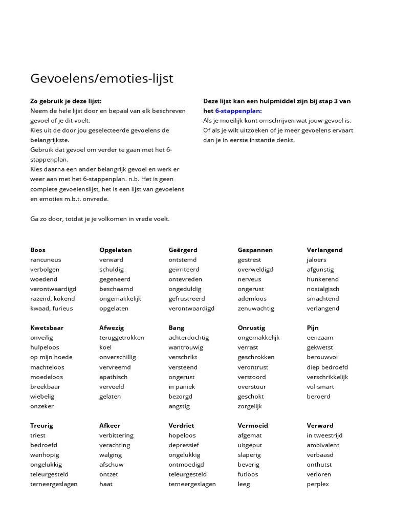 Emoties&Gevoelens Lijst | PDF - Lijst Met Gevoelens En Emoties
