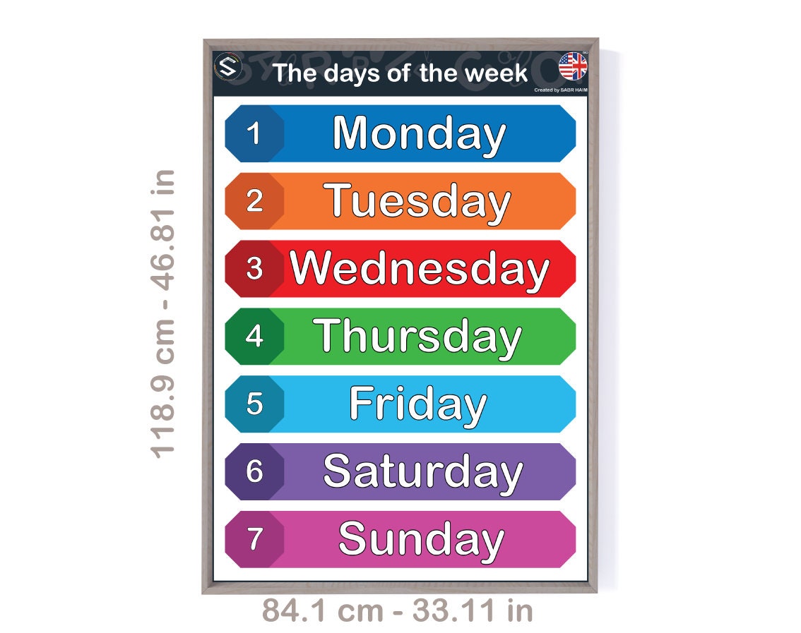 ENGLISCH The Days of the Week Großes Wandposter zur - Etsy.de - De Dagen Van De Week In Het Engels