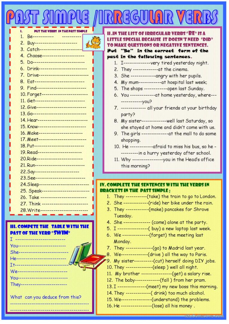 English ESL worksheets, activities for distance learning and physical - Exercises Past Tense Irregular Verbs