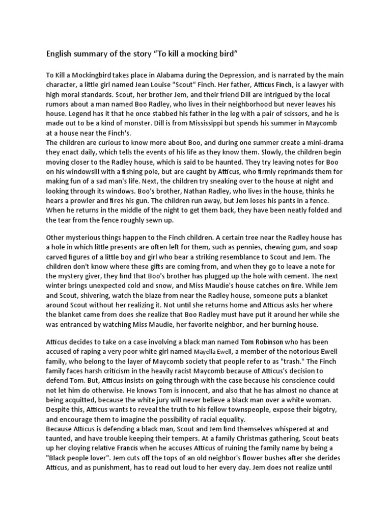 English Summary TO KILL A MOCKING BIRD | PDF | To Kill A Mockingbird - To Kill A Mockingbird Samenvatting