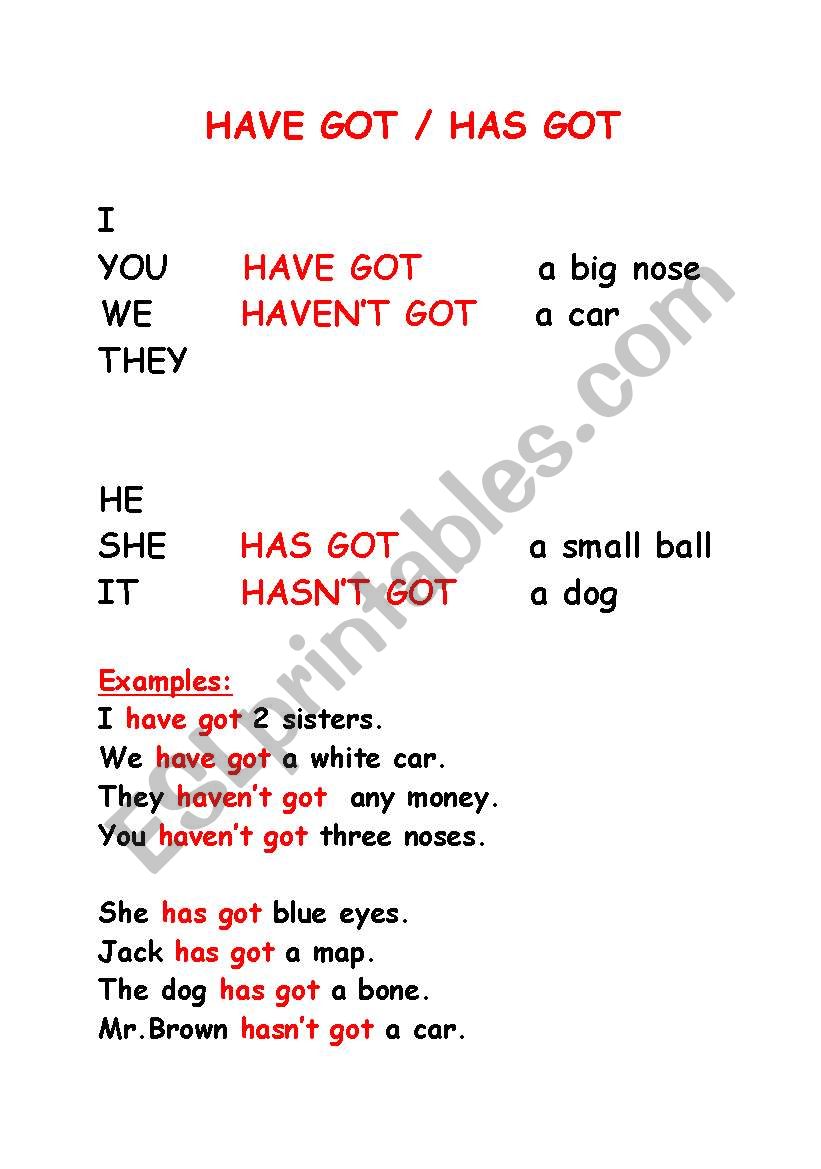 English worksheets: have got/ has got - Have Got And Has Got