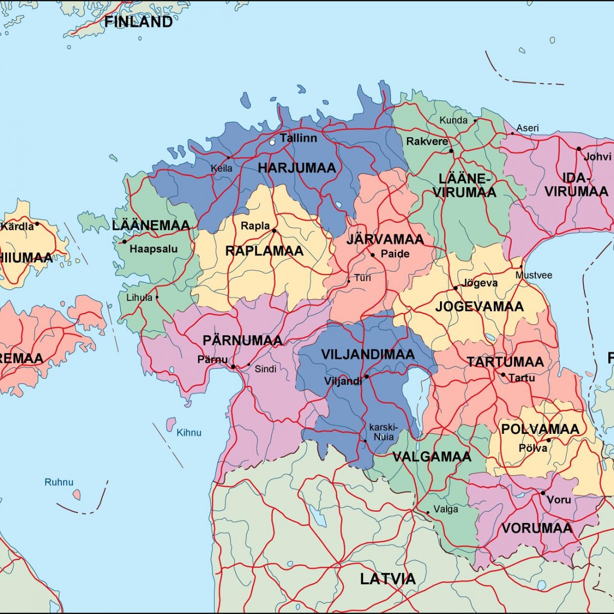 estonia political map. Illustrator Vector Eps maps. Eps Illustrator Map - Waar Ligt Estland Op De Kaart