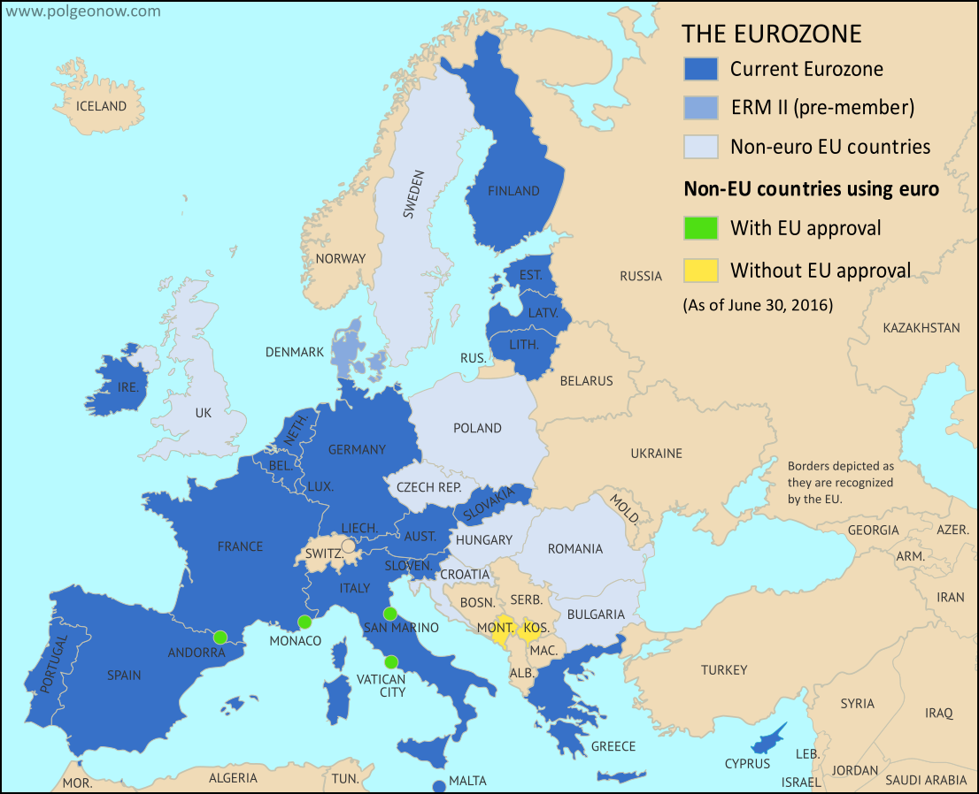 Euro Countries Map | GOOGLESAND - Welke Landen Gebruiken De Euro