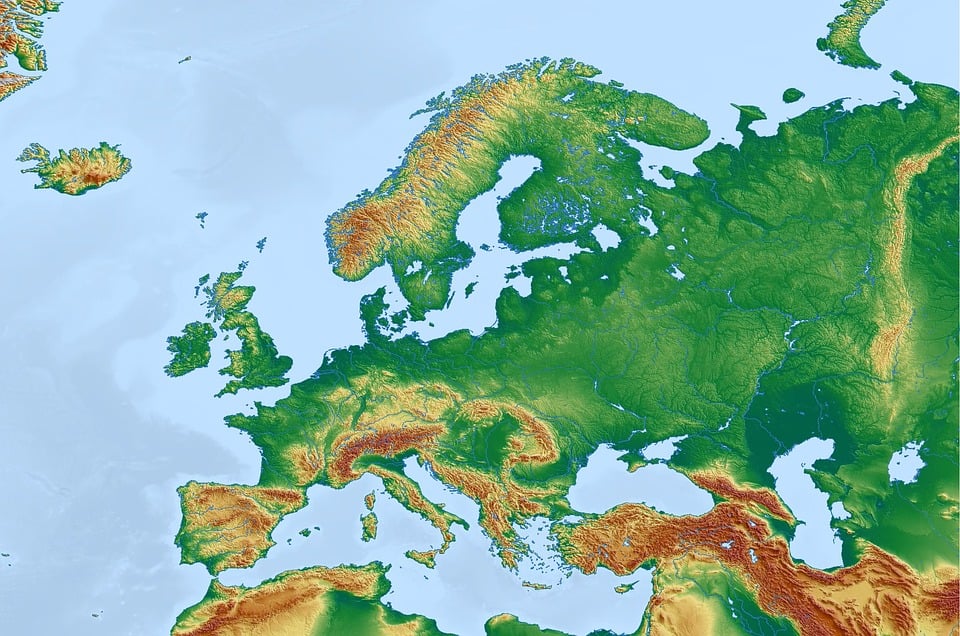 Európa Mapa Fyzickej Mape · Obrázok zdarma na Pixabay - Europa Kaart Landen En Hoofdsteden