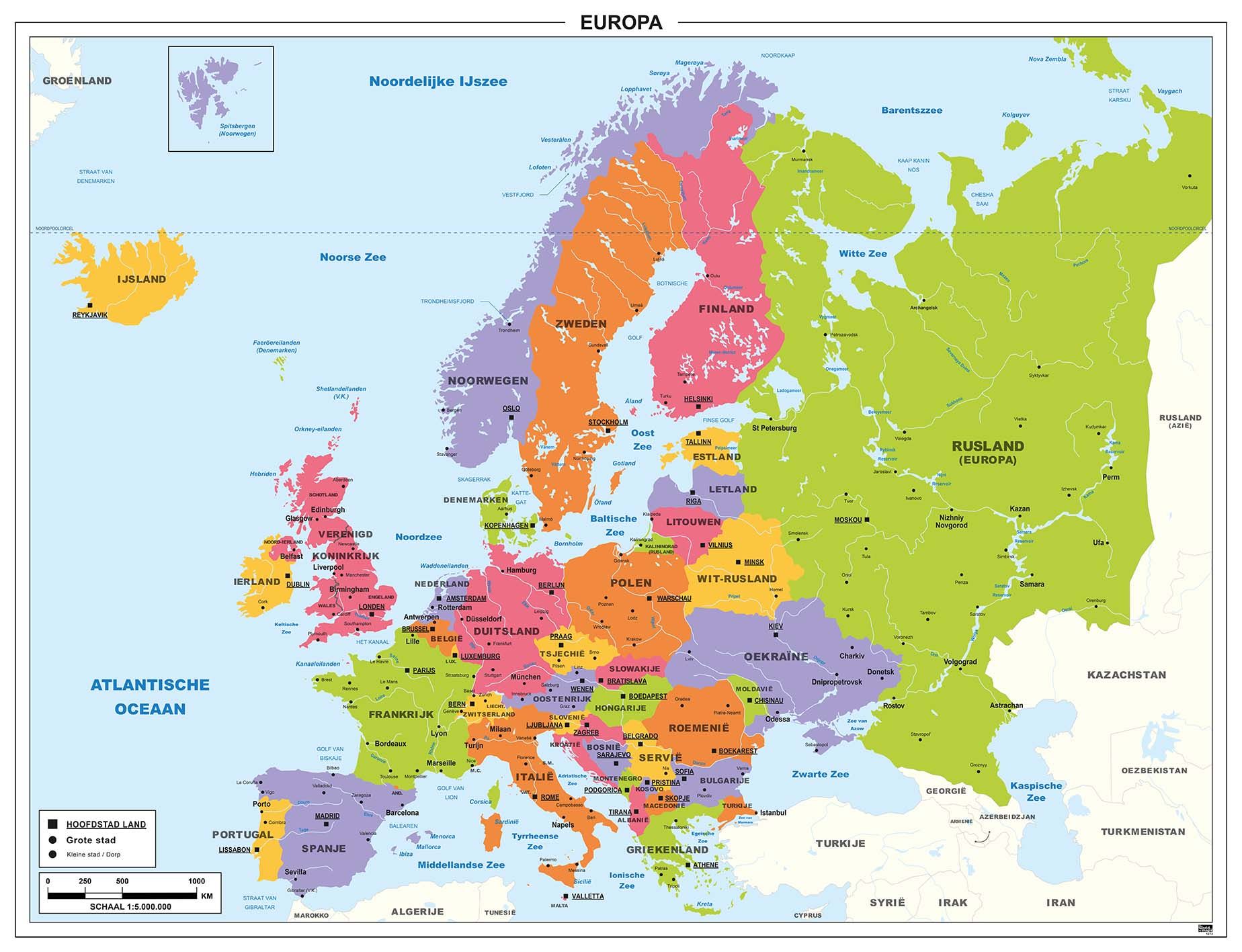 Landen En Hoofdsteden Van Europa Kaart
