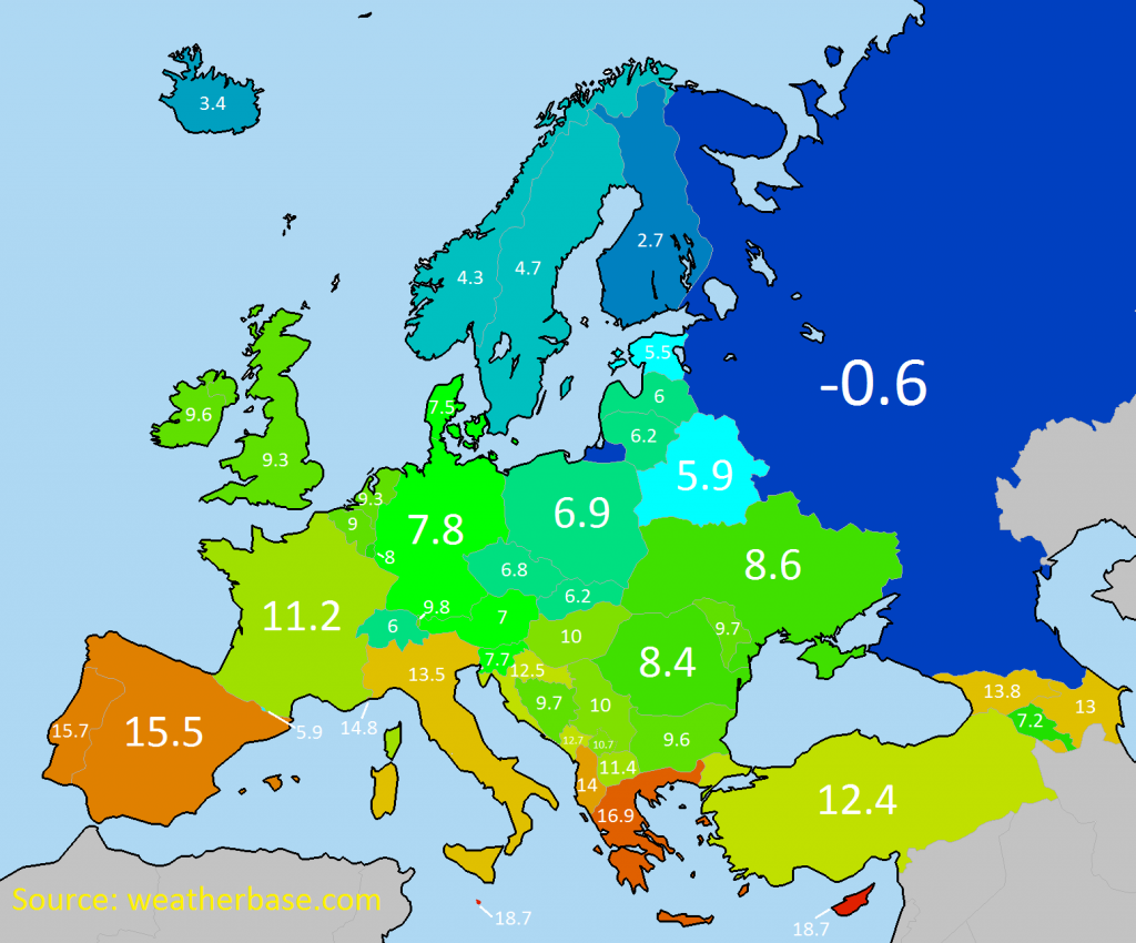 European average annual temperature - Vivid Maps - Waar Warm In April Europa
