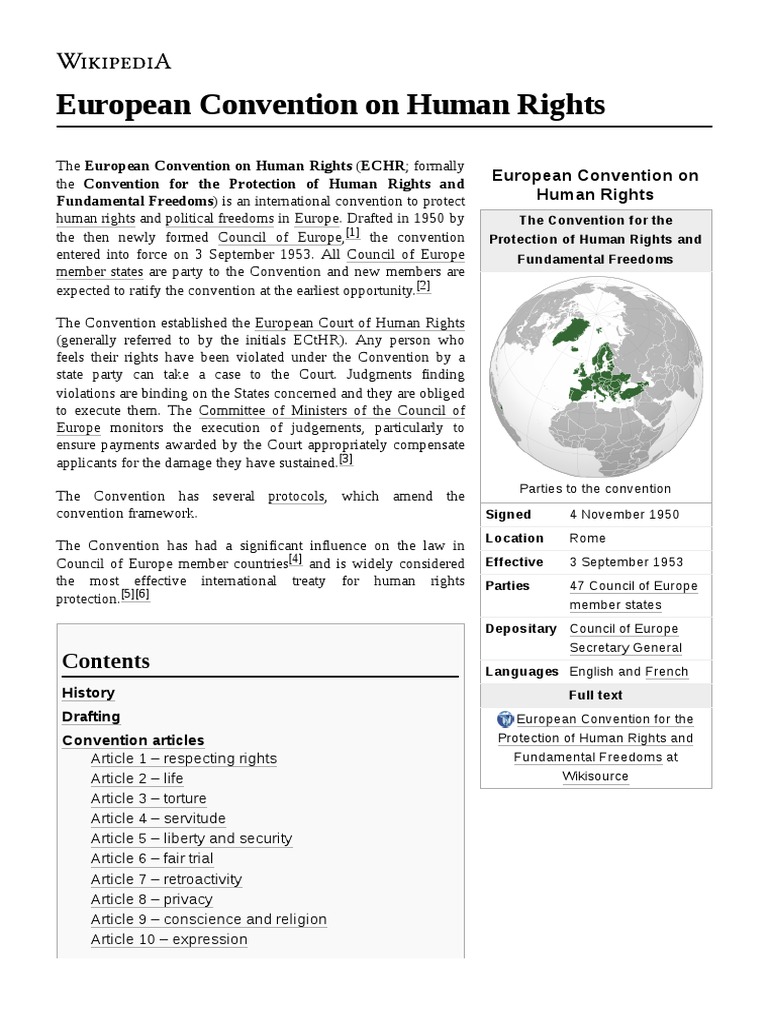 European Convention On Human Rights | PDF | European Convention On - Article 14 Of The European Convention On Human Rights