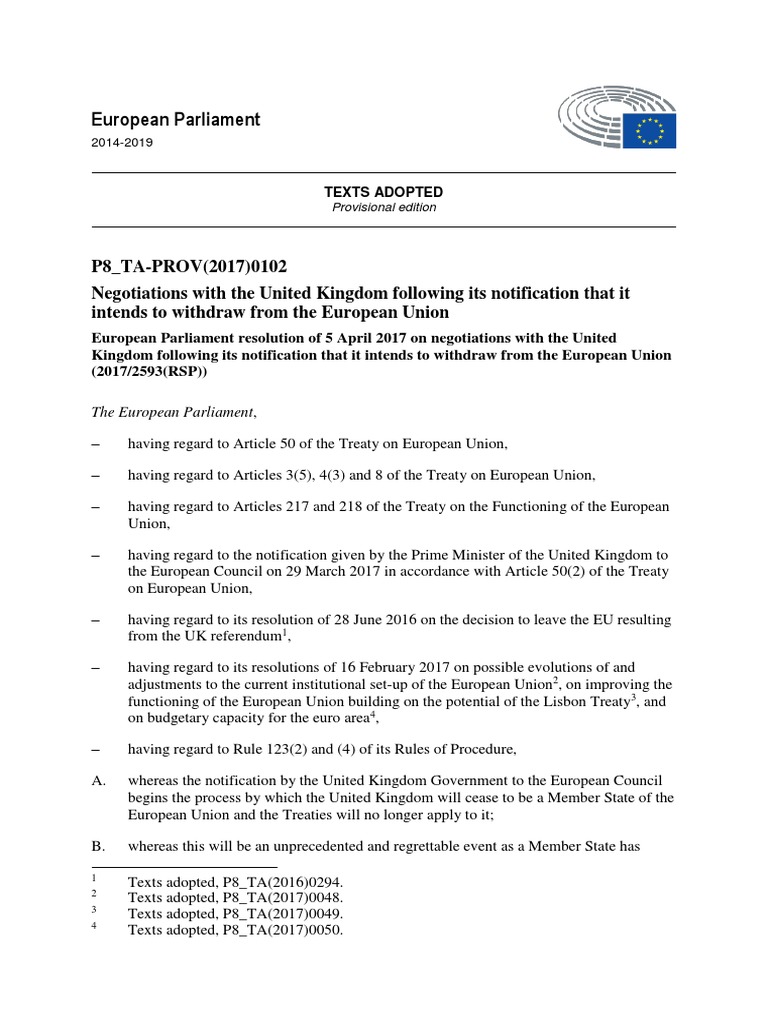 European Parliament | PDF | Article 50 Of The Treaty On European Union - Treaty On European Union Teu