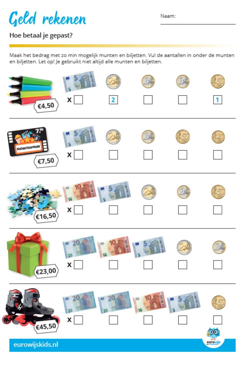 Eurowijs | gratis lesmaterialen | Onderwijs geld, Geld werkbladen - Groep 3 Rekenen Met Geld