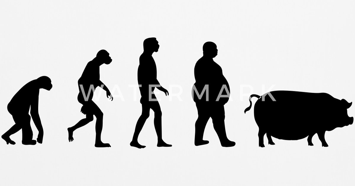 Evolutie van aap tot mens naar varken Kussenhoes | Spreadshirt - Evolutie Van Aap Tot Mens