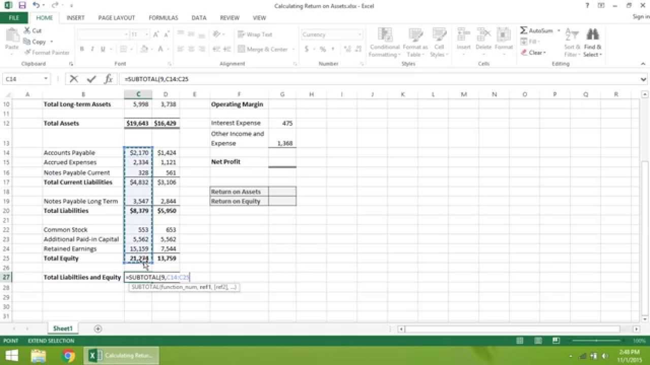 Excel 2013 Tutorial - How to Calculate Return on Assets and Return on - Calculate Return On Total Assets