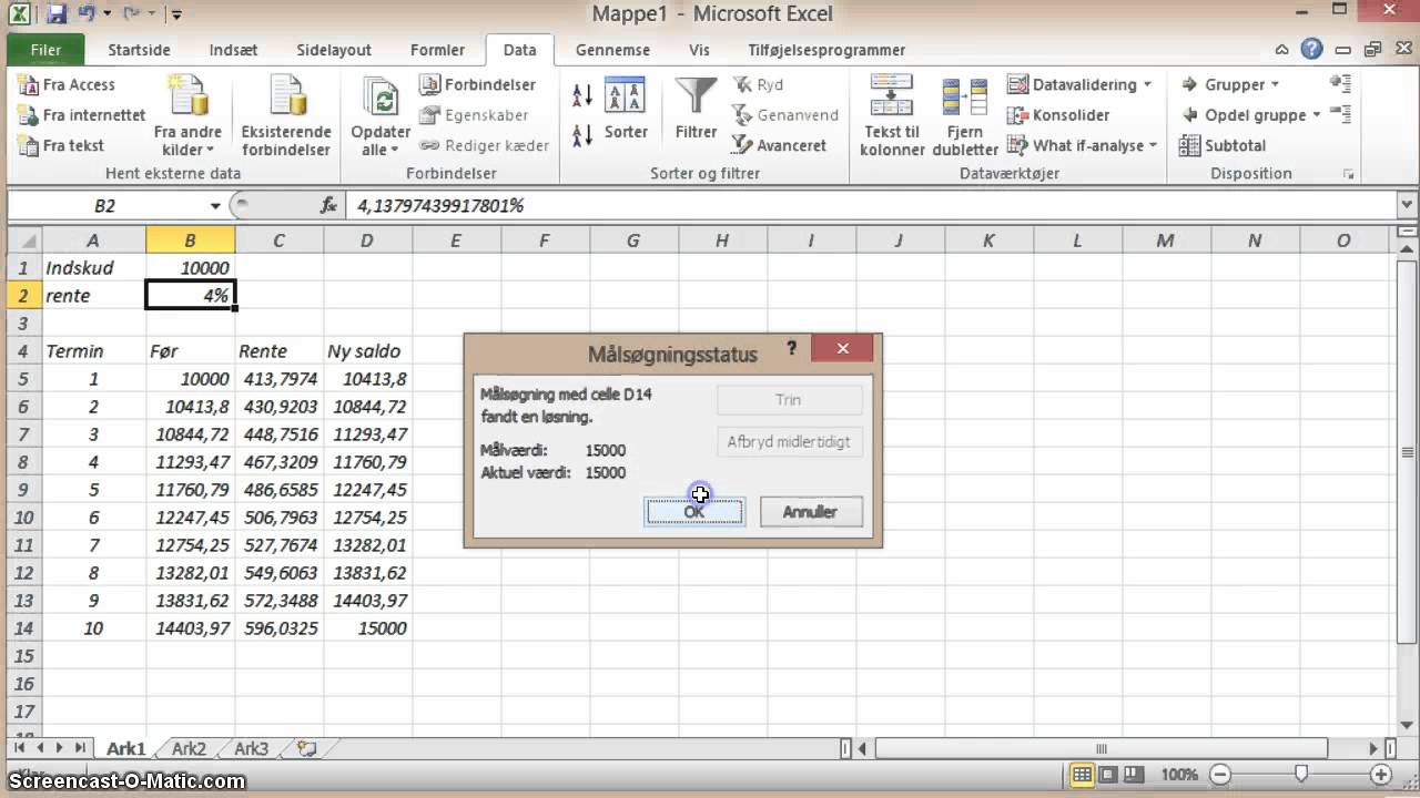 Excel - Rente - Vækst - Målsøgning - YouTube - Berekening Rente Op Rente Excel