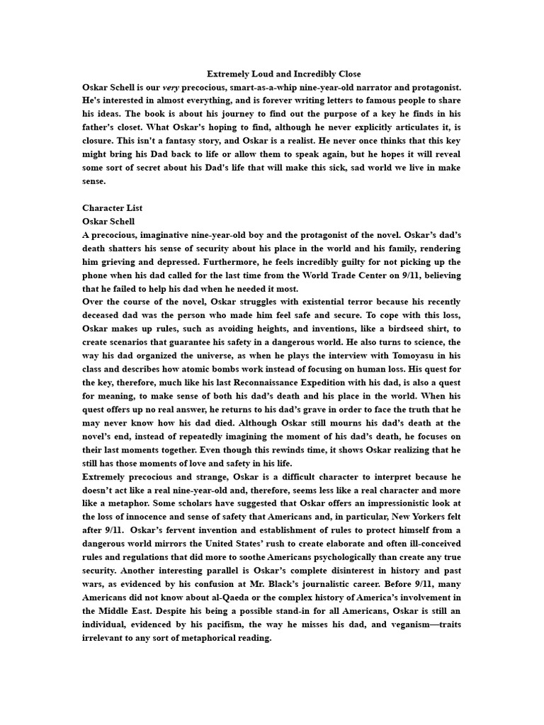 Extremely Loud And Incredibly Close Samenvatting Per Hoofdstuk