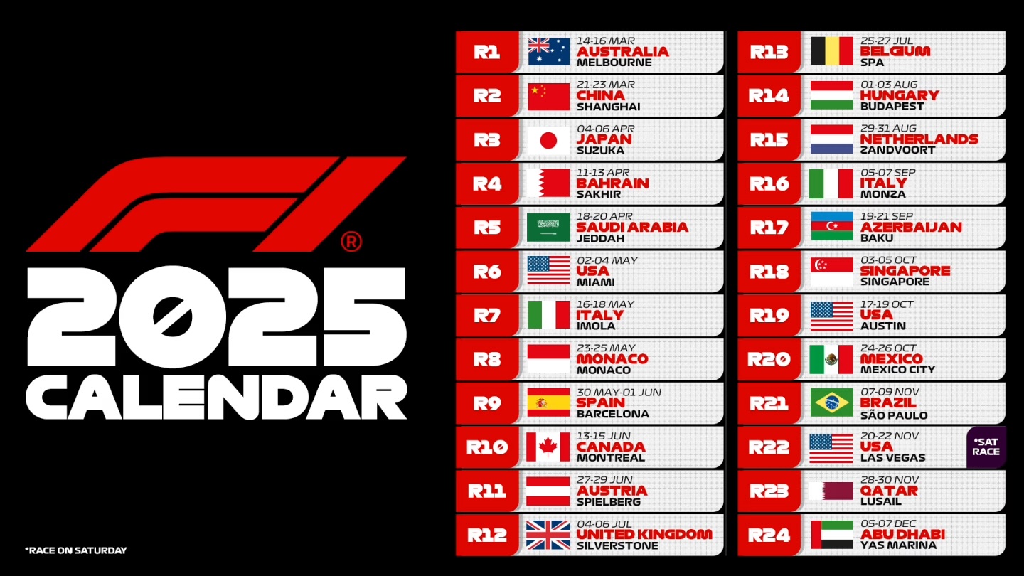 F1 2025 Game Calendar Template - Jess Romola - Hoeveel Km Is Een F1 Race