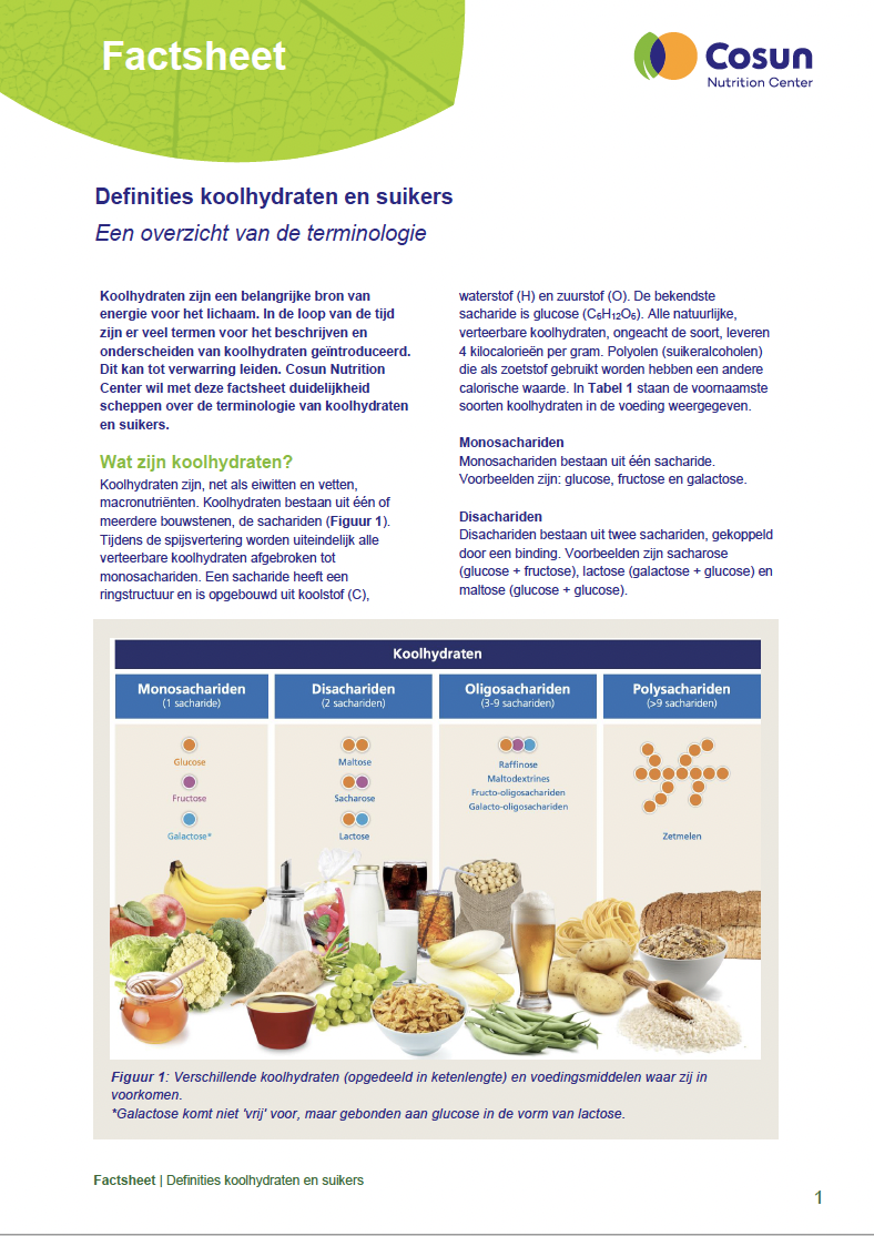 Factsheets - Cosun Nutrition Center - Wat Zijn Koolhydraten En Wat Doen Ze