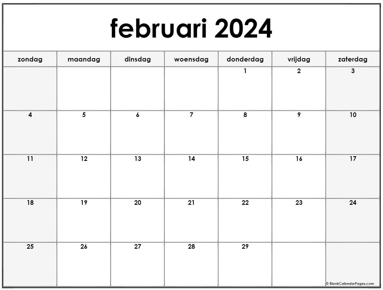 februari 2024 kalender Nederlandse | Kalender februari - Hoeveel Dagen Heeft Februari In 2024