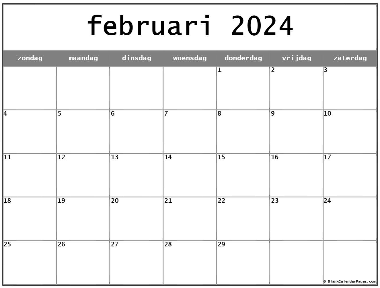 februari 2024 kalender Nederlandse | Kalender februari - Hoeveel Dagen Heeft Februari In 2024