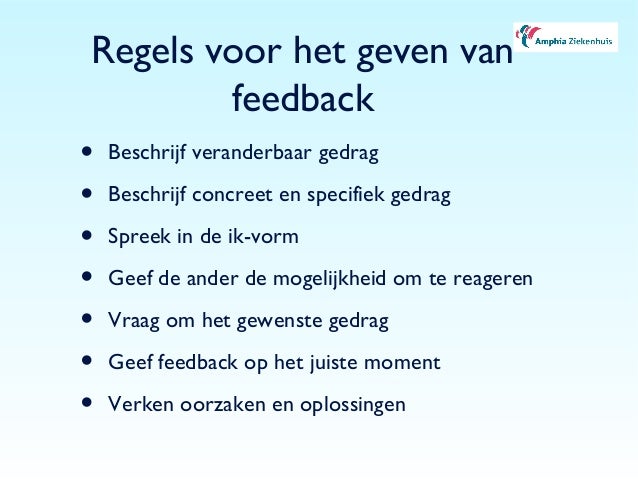 Feedback Presentatie Femke Aarts - Regels Voor Het Geven Van Feedback