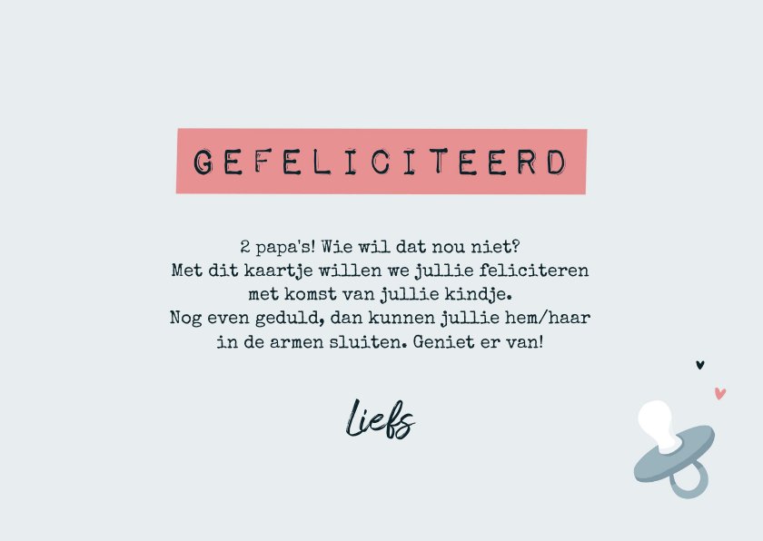 Felicitatiekaart kindje op komst homo baby papa | Kaartje2go - Wens Voor Baby Op Komst
